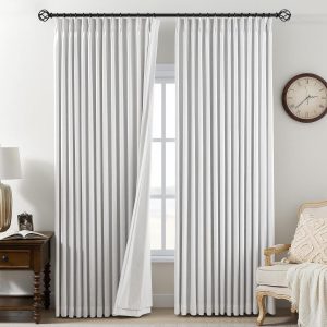 White Blackout Pleated Linen Curtains with Memory Fold Hooks | Heat Insulation and Light Blocking