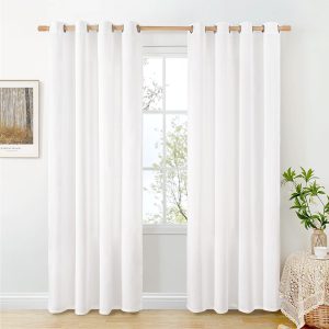 Thick White Linen Curtains | Metal Ring Eyelet Style | Suitable for Living Room, Bedroom, and Dining Room